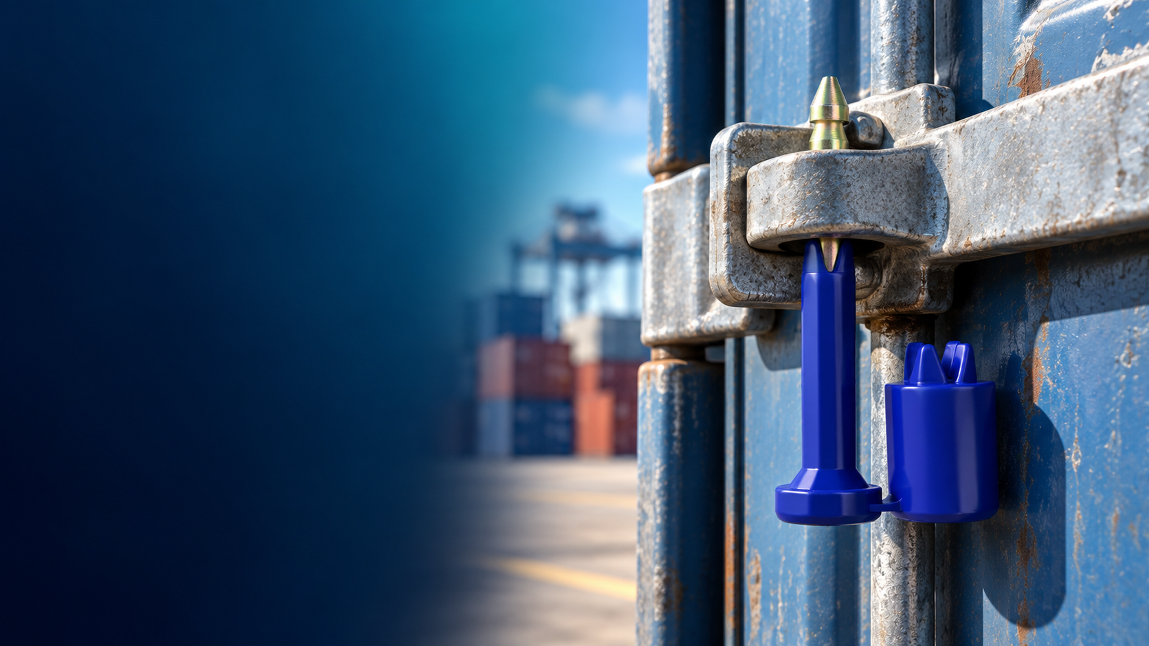 Blue bolt seal on a shipping container door